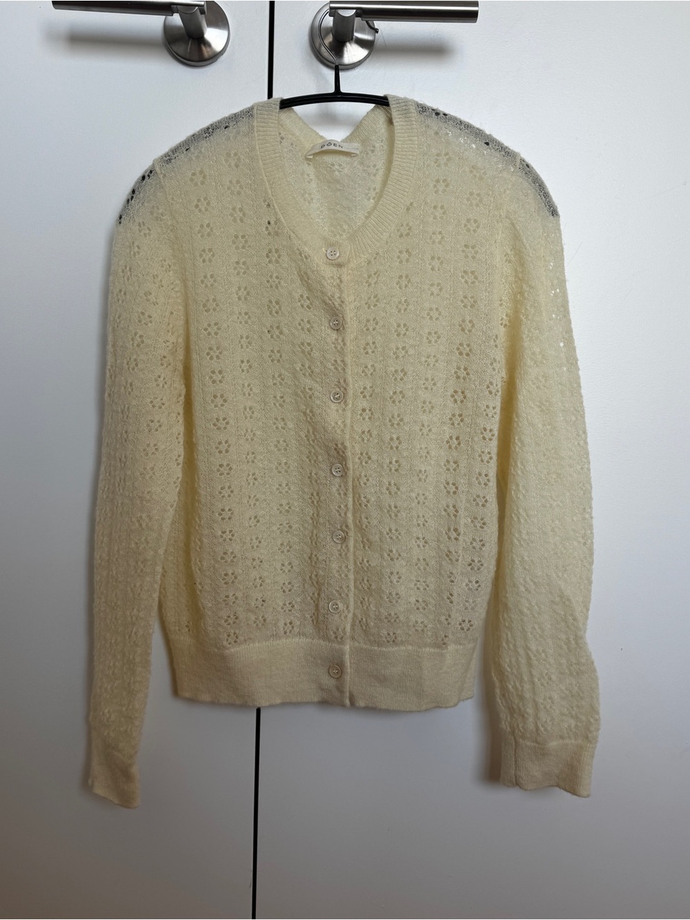 Doen Cream Open-Knit Button Cardigan
